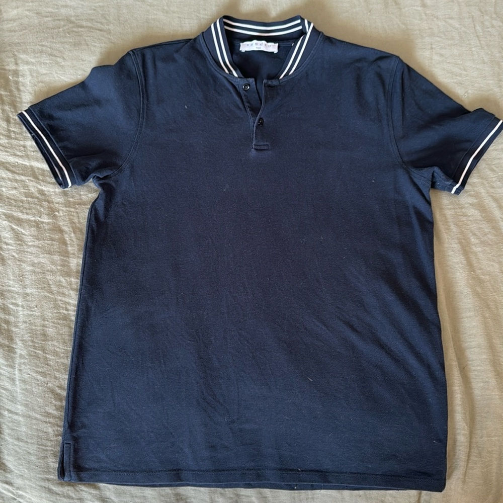 Sandro - Mandarin Collar Shirt - Size Medium - 100% Cotton - Blue / White